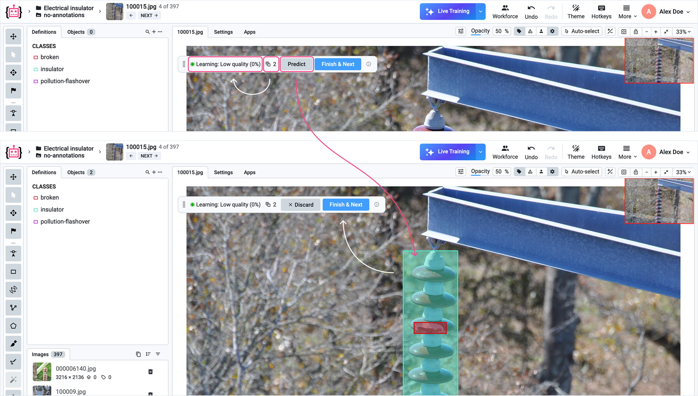 Predict button appears in the labeling interface