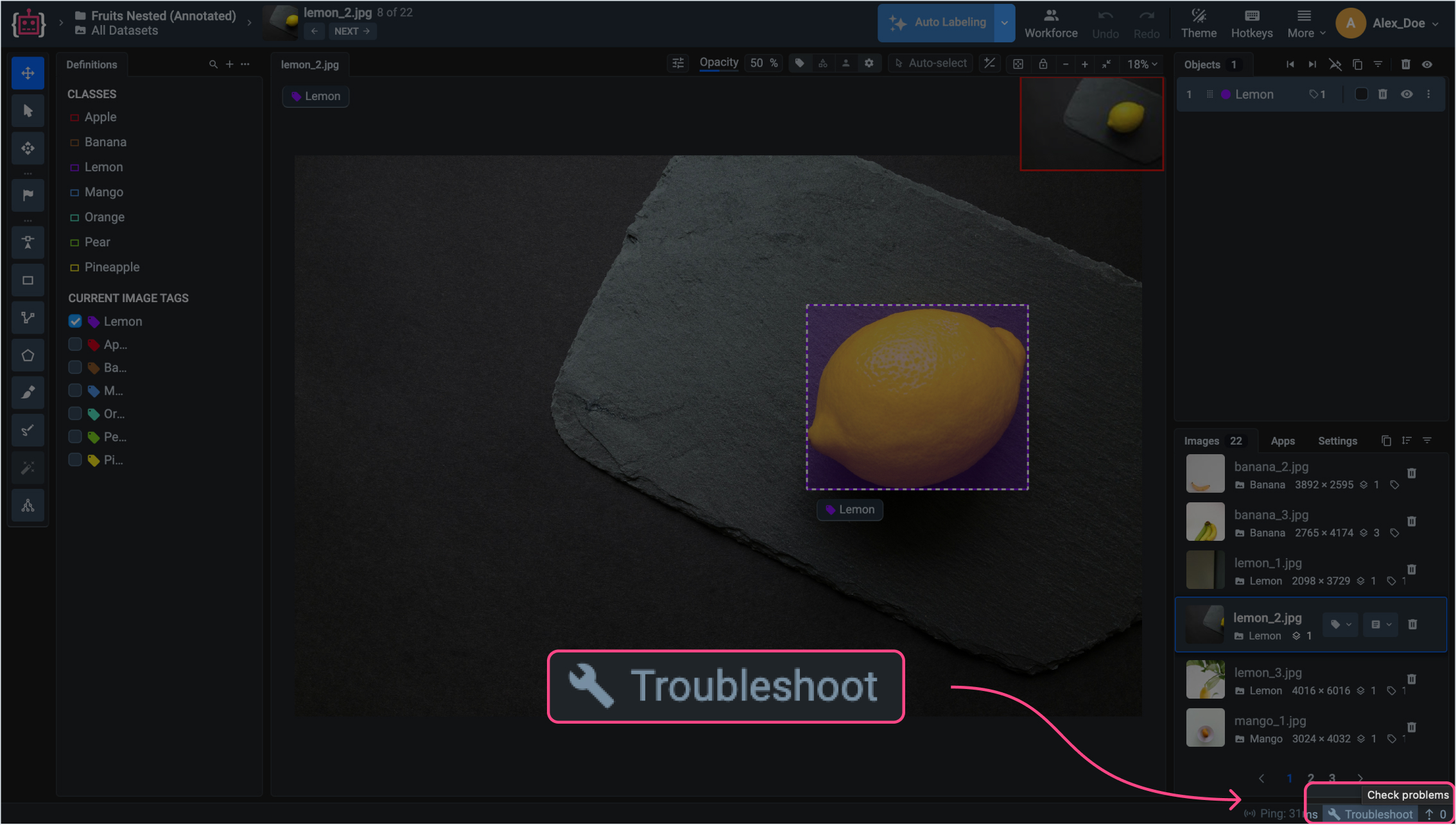 roubleshoot Button