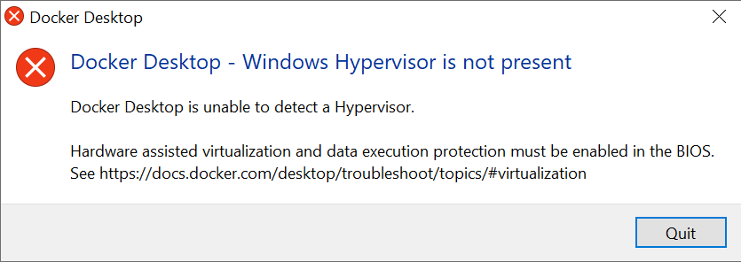 Docker Desktop Windows Hypervisor is not present