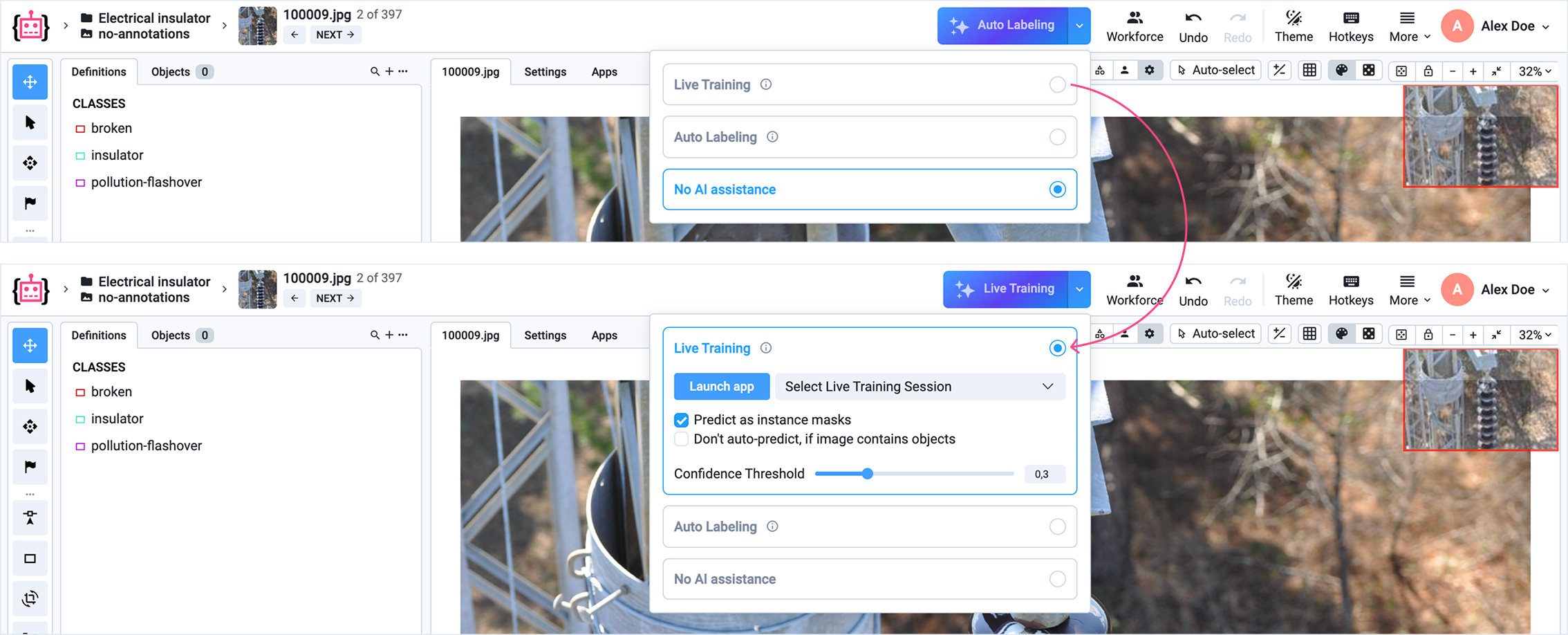 Select Live Training from the Auto Labeling menu